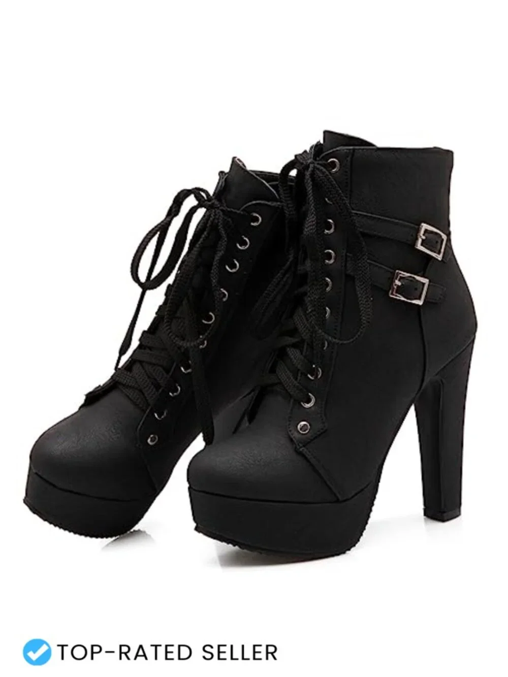 Chunky Heel Lace Up Platform Biker Boots Ankle Bootie